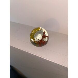 Vintage Art Glass Paperweight Yellow Red Splatter Controlled Bubble